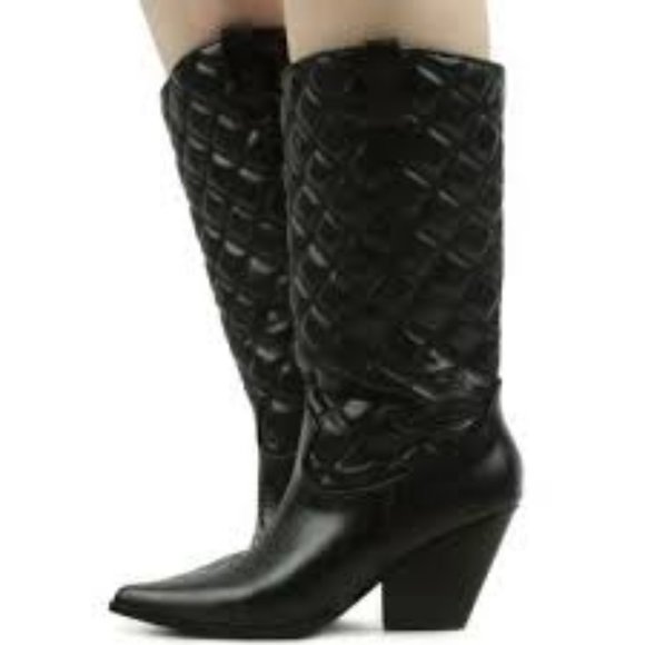 NWT CAPE ROBBIN BELASIMO QUILTED WESTERN POINTY TOE BLACK BOOTS 5.5, 6.5, 7.5 - Picture 1 of 13